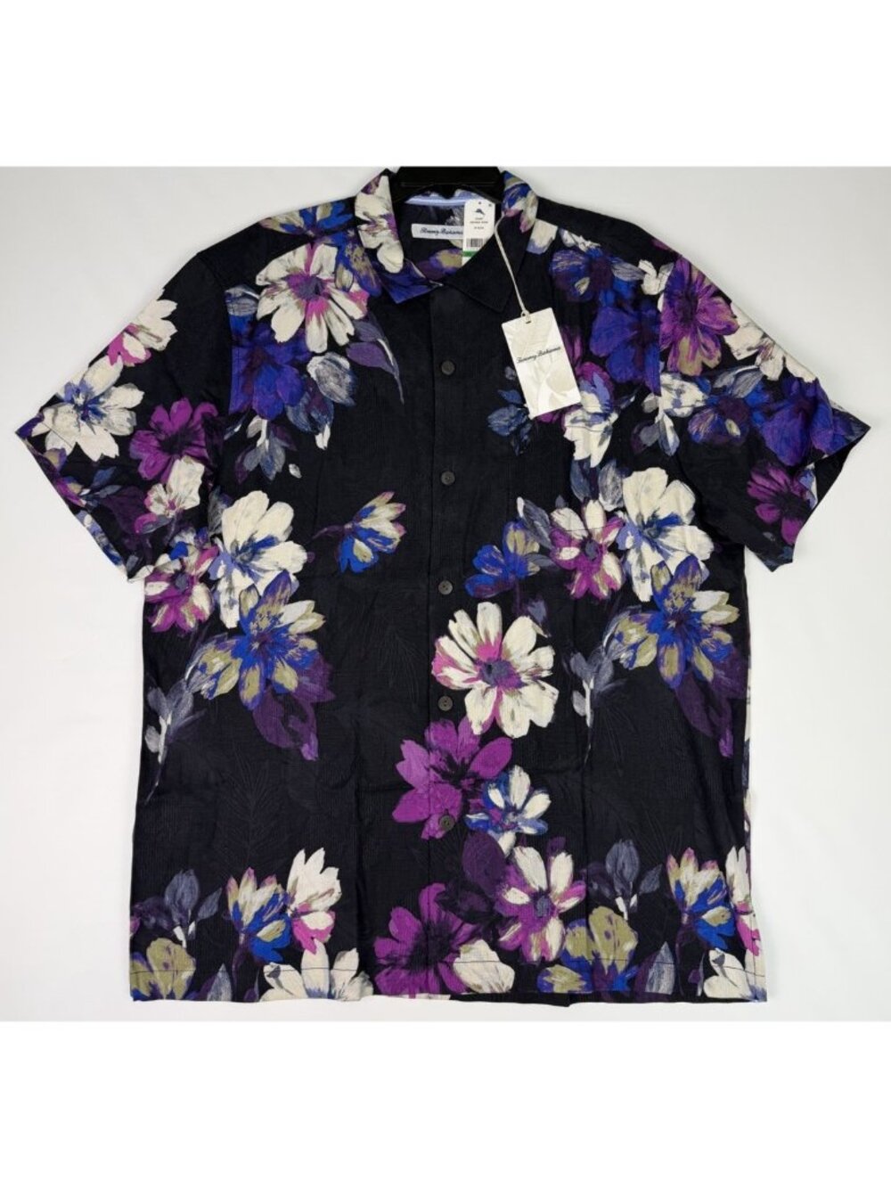 Tommy Bahama Nightshade Botanic Silk Camp Shirt Mens Large L Black Floral S/S